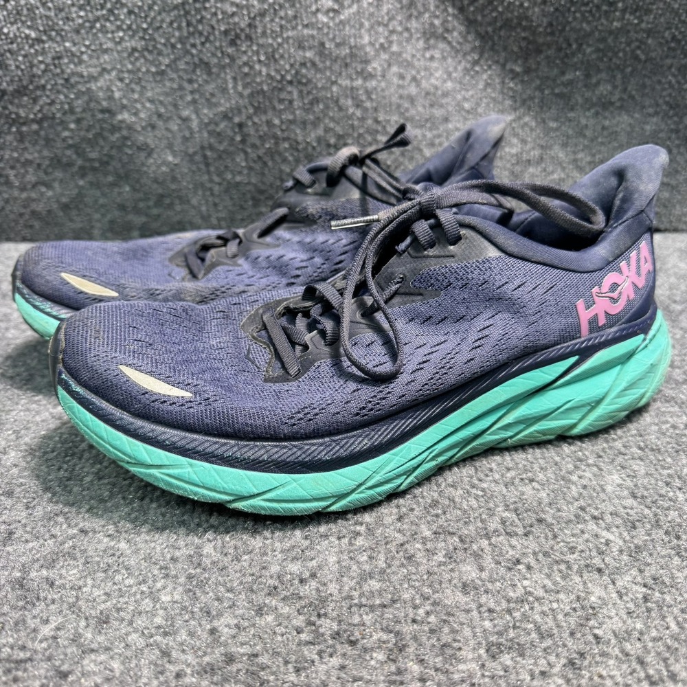 Hoka Running Shoes Womens 8.5 Clifton 8 Navy Teal Pink 1119394 Athletic EUC